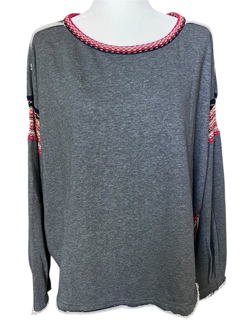 Natural Life Gray Boho Pullover Oversized Sweater Rainbow Knit Detail Size L/XL - Picture 2 of 11